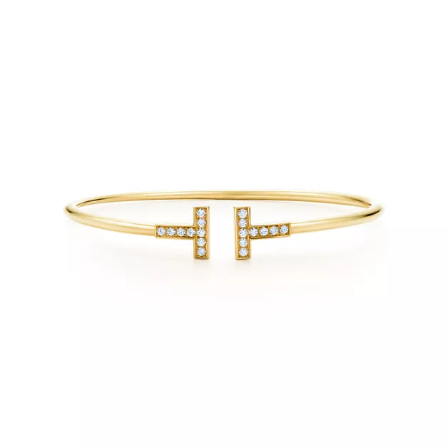 Tiffany T Diamond Wire Bracelet in Yellow Gold