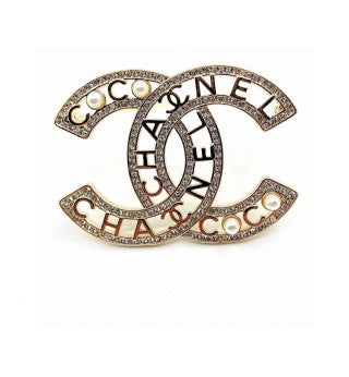 CHANEL Signature Script CC Frame Brooch
