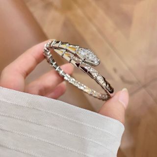 Bvlgari White Gold Crystal Open Cuff Bracelet – Elegant Luxury Jewelry