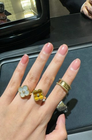 Van Cleef & Arpels Tiger's Eye Single-Flower Clover Ring with Diamonds