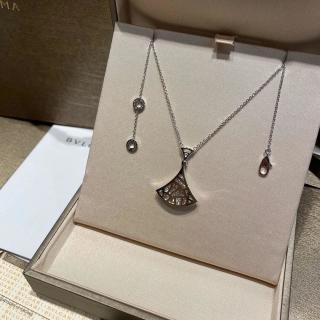 Bvlgari Silver Crystal Fan Pendant Necklace – Elegant Luxury Jewelry