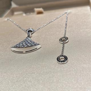Bvlgari Silver Crystal Fan Pendant Necklace – Elegant Luxury Jewelry