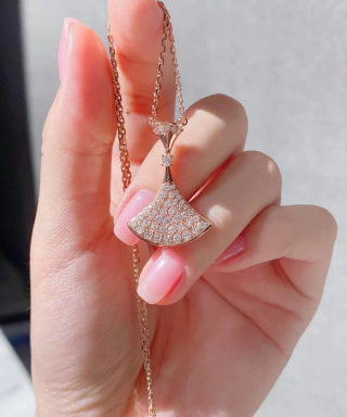 Bvlgari Rose Gold Crystal Fan Pendant Necklace – Elegant Luxury Jewelry