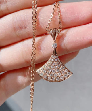 Bvlgari Rose Gold Crystal Fan Pendant Necklace – Elegant Luxury Jewelry