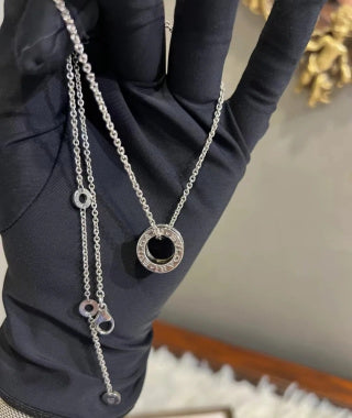 Bvlgari Silver Black Accent Circle Pendant Necklace – Elegant Luxury Jewelry