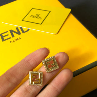 Fendi Bellara FF Pavé Square Stud Earrings