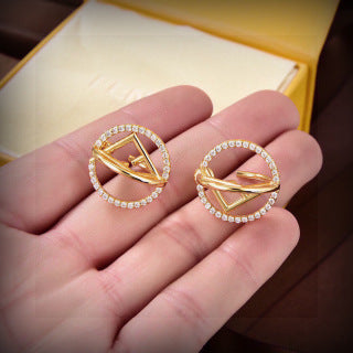 FENDI Crystal FF Oval Frame Stud Earrings
