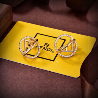FENDI Crystal FF Oval Frame Stud Earrings