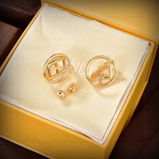 FENDI Crystal FF Oval Frame Stud Earrings