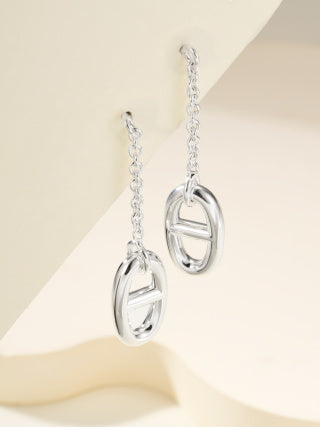 Hermès Silver Oval Link Drop Earrings