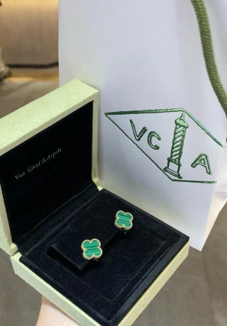 Van Cleef & Arpels Malachite Four-Leaf Clover Stud Earrings
