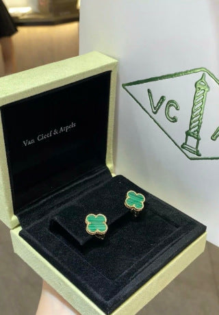 Van Cleef & Arpels Malachite Four-Leaf Clover Stud Earrings