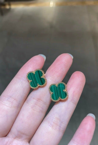 Van Cleef & Arpels Malachite Four-Leaf Clover Stud Earrings