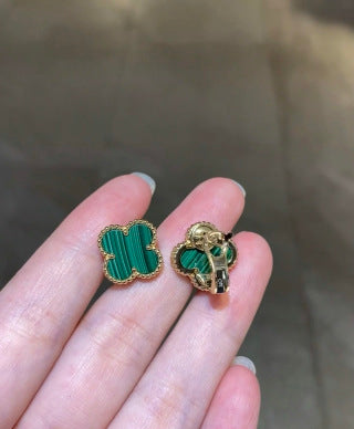 Van Cleef & Arpels Malachite Four-Leaf Clover Stud Earrings