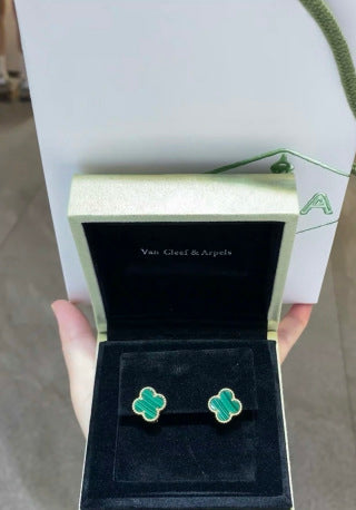 Van Cleef & Arpels Malachite Four-Leaf Clover Stud Earrings