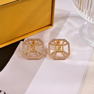 FENDI Pavé FF Frame Stud Earrings