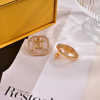 FENDI Pavé FF Frame Stud Earrings