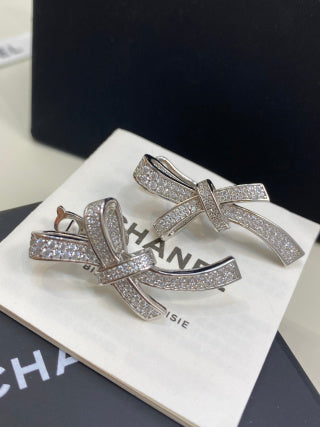 CHANEL Bellarienne Crystal Bow Stud Earrings