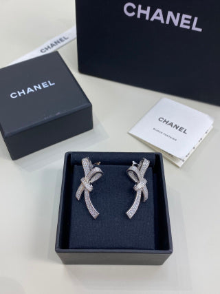 CHANEL Bellarienne Crystal Bow Stud Earrings