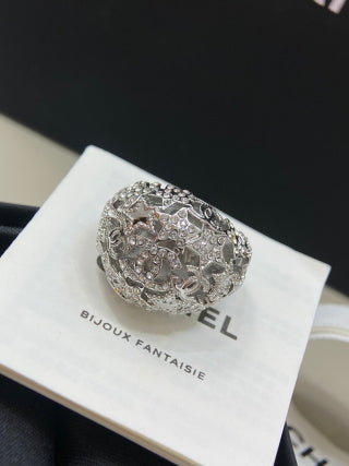 CHANEL Valerisse Silver Ornamental Statement Ring