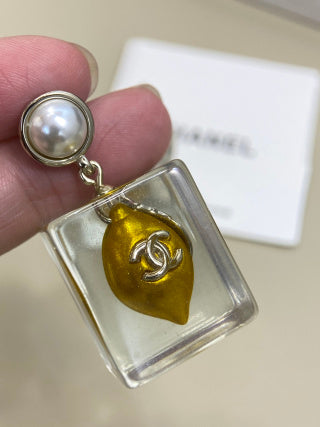 CHANEL Solara Amber Glass Charm Earrings