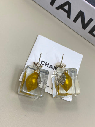 CHANEL Solara Amber Glass Charm Earrings