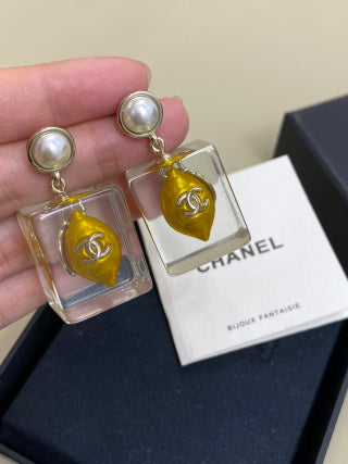 CHANEL Solara Amber Glass Charm Earrings