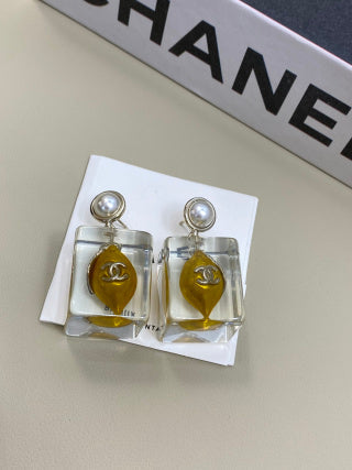 CHANEL Solara Amber Glass Charm Earrings