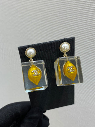 CHANEL Solara Amber Glass Charm Earrings