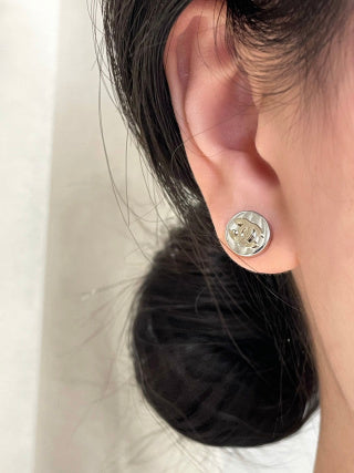 CHANEL Alveria Pearl Tone Signature Stud Earrings