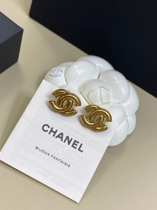 CHANEL Marivelle Golden Signature Stud Earrings