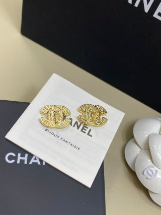 CHANEL Marivelle Golden Signature Stud Earrings