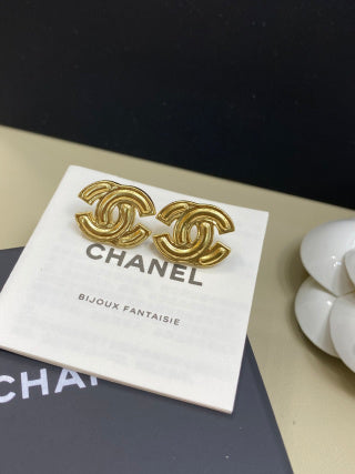 CHANEL Marivelle Golden Signature Stud Earrings