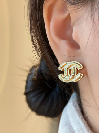 CHANEL Marivelle Golden Signature Stud Earrings