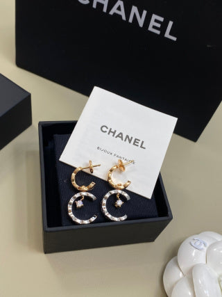 CHANEL Selene Quilted Moon Drop Earrings