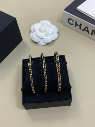 CHANEL Mirevane Triple Layer Leather Chain Bracelet