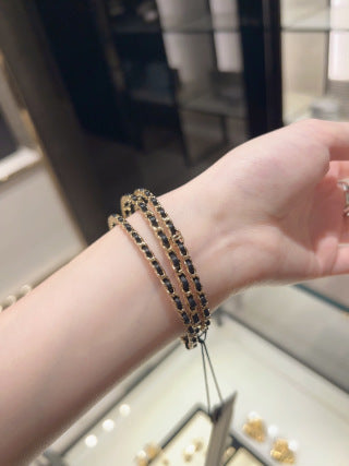 CHANEL Mirevane Triple Layer Leather Chain Bracelet