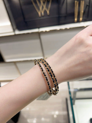 CHANEL Mirevane Triple Layer Leather Chain Bracelet