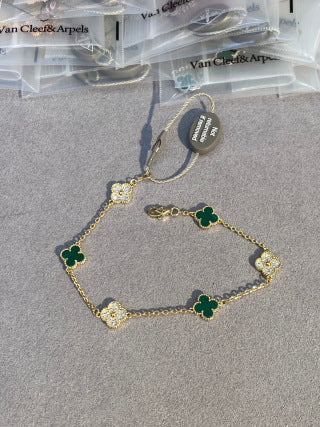 Van Cleef & Arpels Mini Six-Motif Bracelet with Malachite and Diamonds