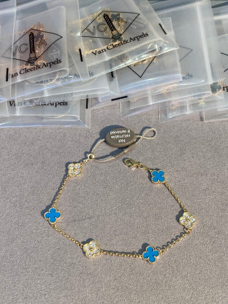 Van Cleef & Arpels Mini 6-Motif Bracelet with Turquoise and Diamonds