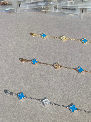 Van Cleef & Arpels Mini 6-Motif Bracelet with Turquoise and Diamonds