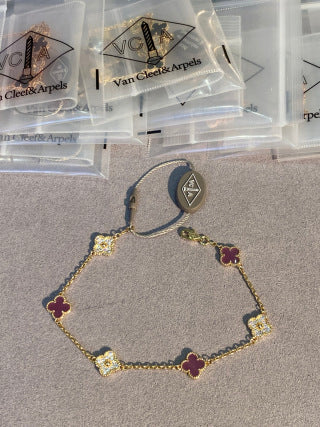Van Cleef & Arpels Mini 6-Motif Bracelet with Violet Clover and Diamonds