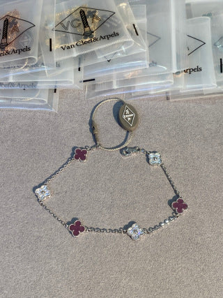 Van Cleef & Arpels Mini 6-Motif Bracelet with Violet Clover and Diamonds