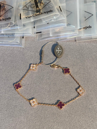 Van Cleef & Arpels Mini 6-Motif Bracelet with Violet Clover and Diamonds