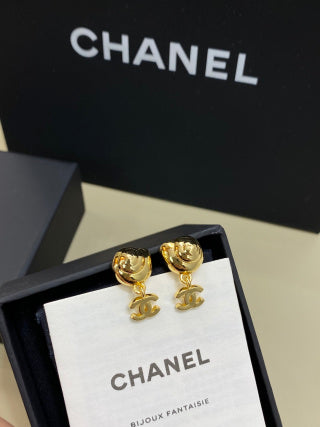 CHANEL Camellia Belle Gold Flower Stud Earrings