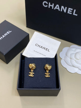 CHANEL Camellia Belle Gold Flower Stud Earrings