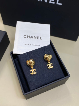 CHANEL Camellia Belle Gold Flower Stud Earrings