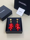 CHANEL Calypso Coral Branch Drop Stud Earrings