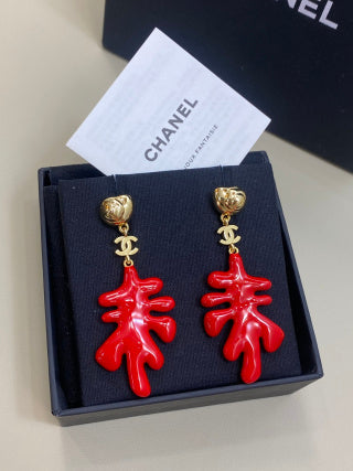 CHANEL Calypso Coral Branch Drop Stud Earrings