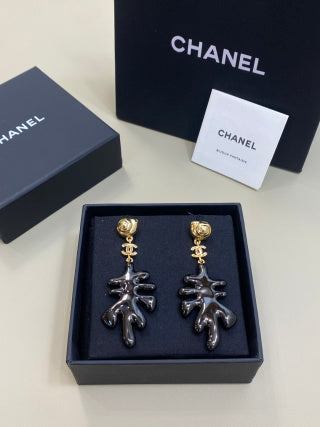 CHANEL Calypso Coral Branch Drop Stud Earrings